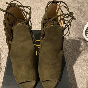 Olive suede heels